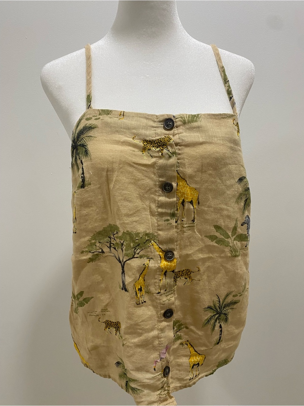 Old Navy Beige Linen-Blend Cami with Yellow & Green Print